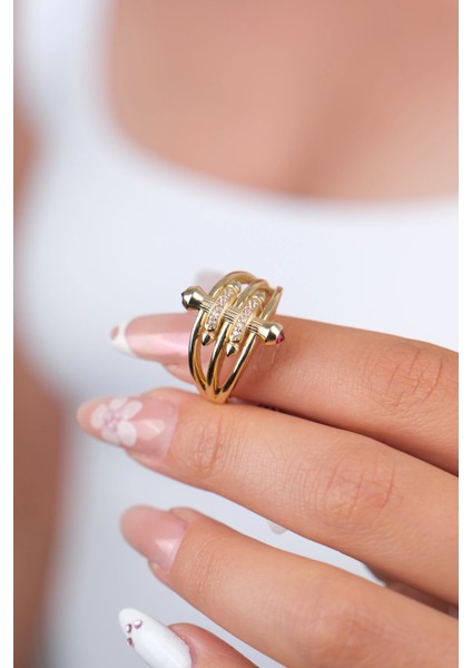 14 Ayar Altın Ok Detay Yüzük 909