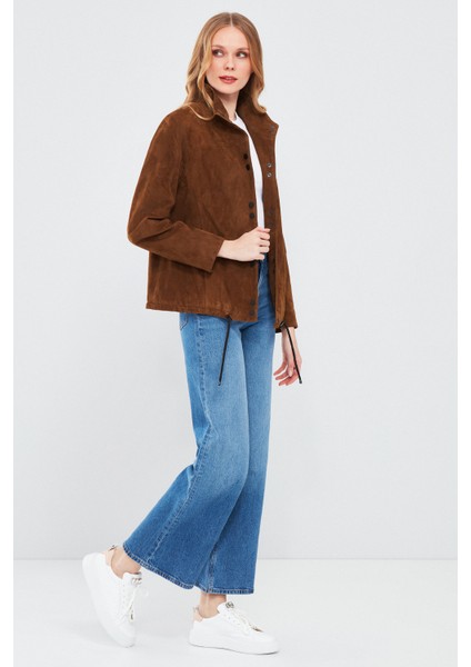 Lopez Kadın Kahverengi Oversize Süet Deri Ceket