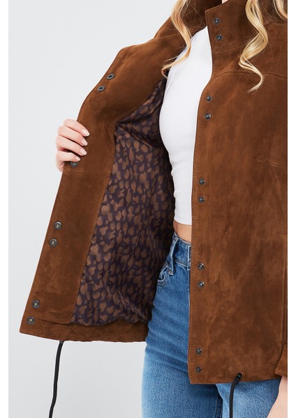 Lopez Kadın Kahverengi Oversize Süet Deri Ceket