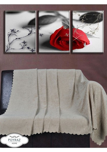 Parlak Şönil Çift Taraflı Bej Koltuk Çekyat Örtüsü Şalı