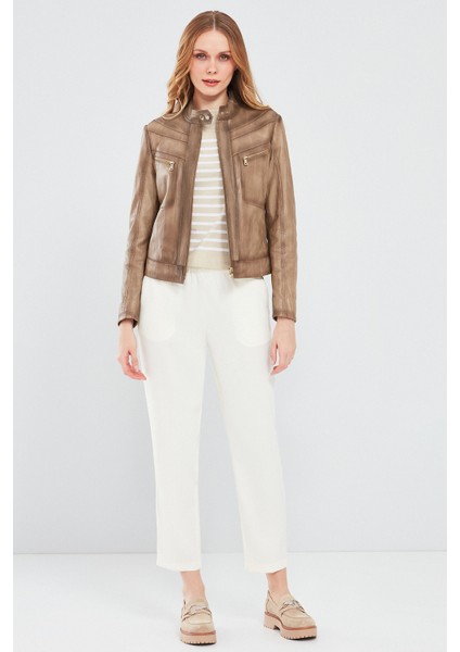 Jody Kadın Bej Naturel Deri Ceket