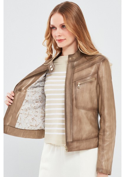 Jody Kadın Bej Naturel Deri Ceket