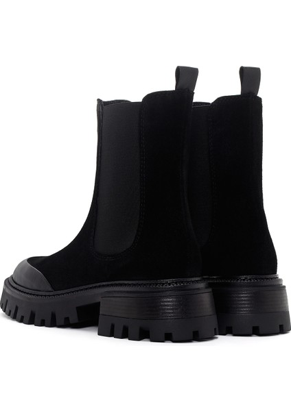 Kadın Siyah Kalın Tabanlı Süet Deri Chelsea Bot 24Wfd150610