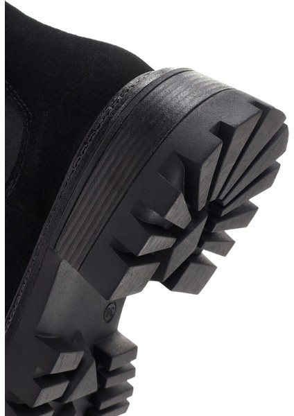 Kadın Siyah Kalın Tabanlı Süet Deri Chelsea Bot 24Wfd150610