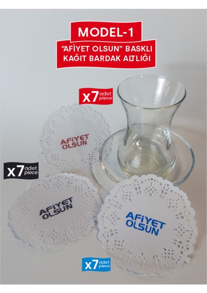Baskılı Sunum Bardak Altlığı 9cm, 2 Model, 3 Renk, 7'şer Adet, Toplam 21 Adet modelleri