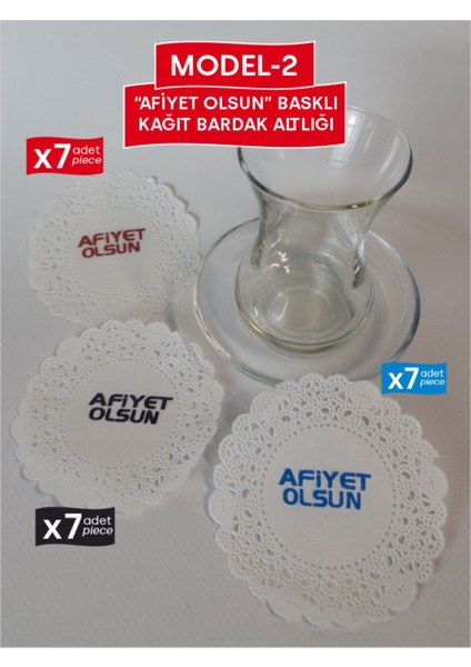 Baskılı Sunum Bardak Altlığı 9cm, 2 Model, 3 Renk, 7'şer Adet, Toplam 21 Adet