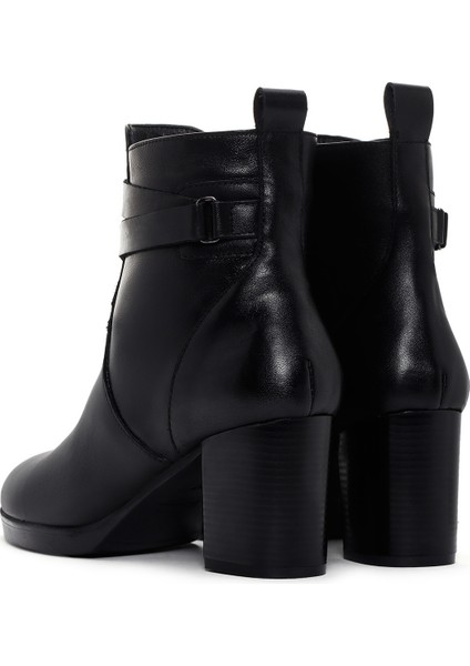 Kadın Siyah Fermuarlı Kalın Topuklu Deri Casual Bot 24WFD413118