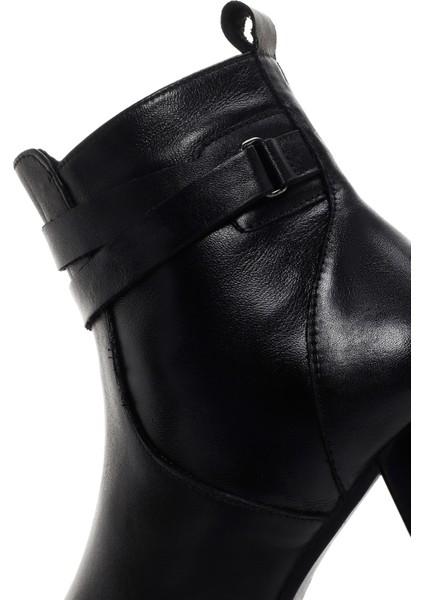 Kadın Siyah Fermuarlı Kalın Topuklu Deri Casual Bot 24WFD413118