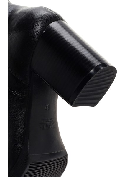 Kadın Siyah Fermuarlı Kalın Topuklu Deri Casual Bot 24WFD413118