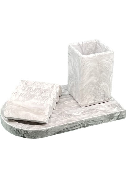 3 Parça Mermer Desenli Banye Seti Düzenleyici Katı Sabunluk Diş Fırçalık Sunum Tepsisi fiyatları