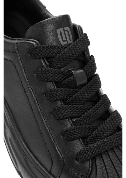 Erkek Siyah Bağcıklı Deri Sneaker 24WFD690218