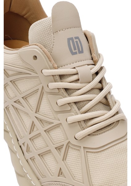 Erkek Bej Bağcıklı Kalın Tabanlı Kumaş Sneaker 24WFD690014