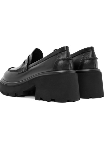 Kadın Siyah Kalın Topuklu Deri Maskülen Loafer 24WFD201018