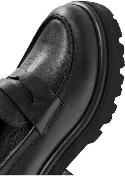 Kadın Siyah Kalın Topuklu Deri Maskülen Loafer 24WFD201018