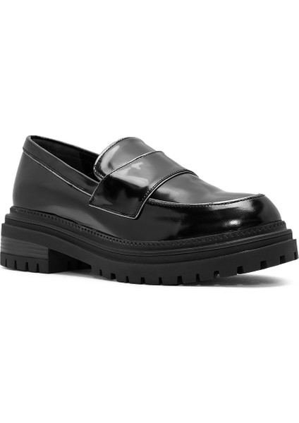 Kadın Siyah Kalın Tabanlı Deri Maskülen Loafer 24WFD184122