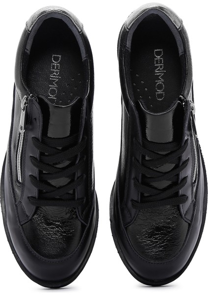Kadın Siyah Bağcıklı Fermuar Detaylı Sneaker 24WFD370714