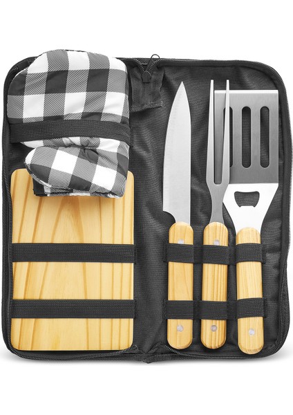 Taşınabilir 6 Parça Ahşap Saplı Barbekü/Mangal Seti