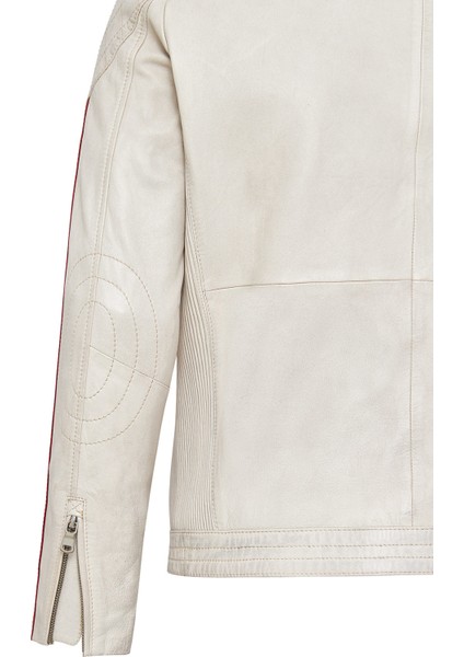 Storm Erkek Beyaz Slim-Fit Armalı Deri Mont 24SGM6525WF