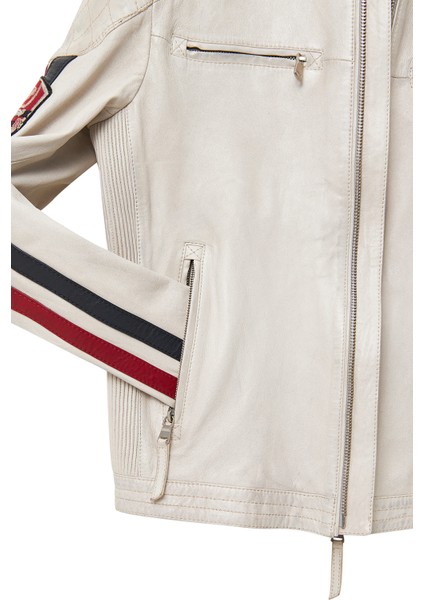 Storm Erkek Beyaz Slim-Fit Armalı Deri Mont 24SGM6525WF