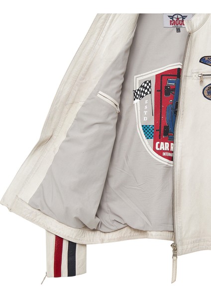 Storm Erkek Beyaz Slim-Fit Armalı Deri Mont 24SGM6525WF