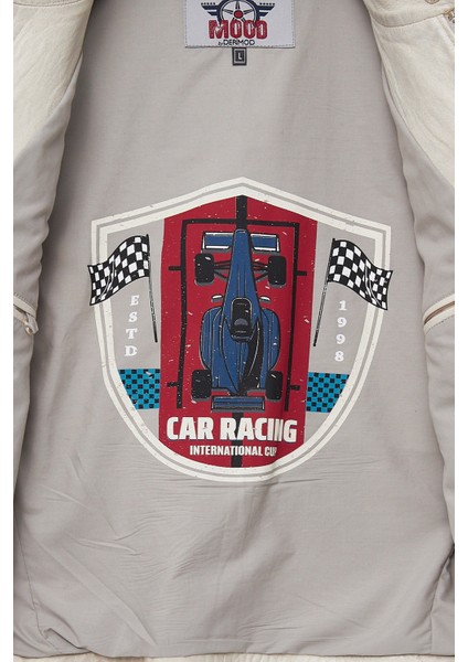 Storm Erkek Beyaz Slim-Fit Armalı Deri Mont 24SGM6525WF