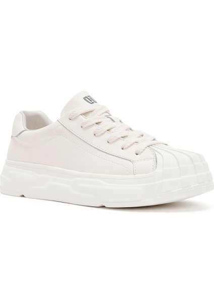 Erkek Beyaz Bağcıklı Deri Sneaker 24WFD690218