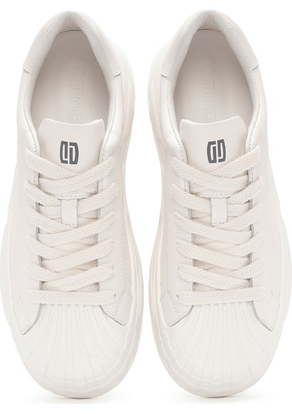 Erkek Beyaz Bağcıklı Deri Sneaker 24WFD690218