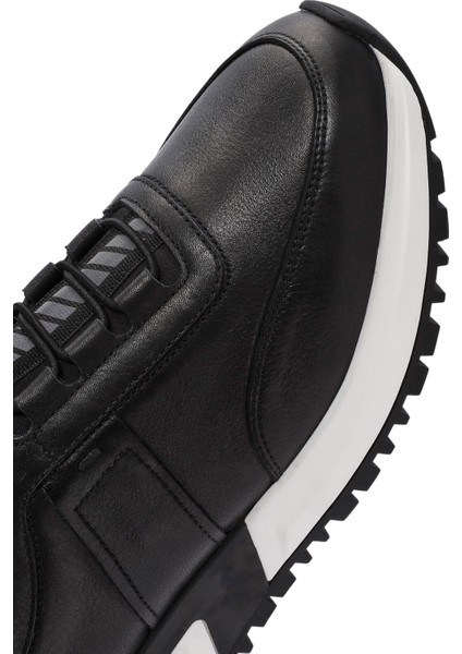 Erkek Siyah Bağcıklı Deri Sneaker 24WFD642218