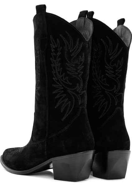 Kadın Siyah Süet Deri Kovboy Bot 24WFD152610
