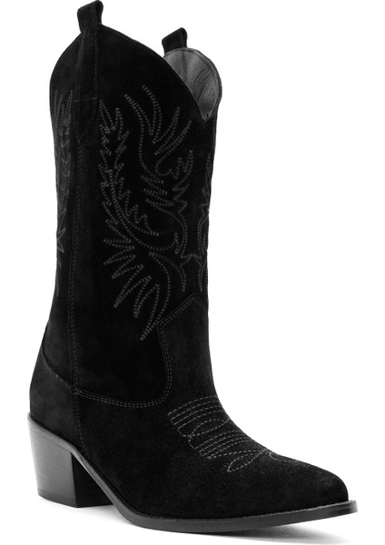 Kadın Siyah Süet Deri Kovboy Bot 24WFD152610