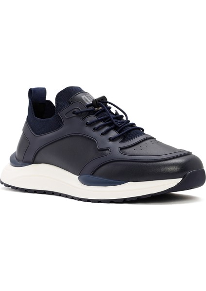 Erkek Lacivert Bağcıklı Deri Sneaker 24WFD692518