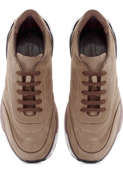 Erkek Bej Bağcıklı Nubuk Deri Sneaker 24WFD6712V3