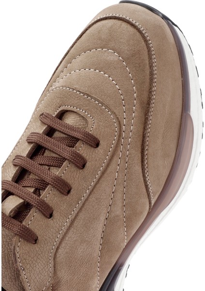 Erkek Bej Bağcıklı Nubuk Deri Sneaker 24WFD6712V3