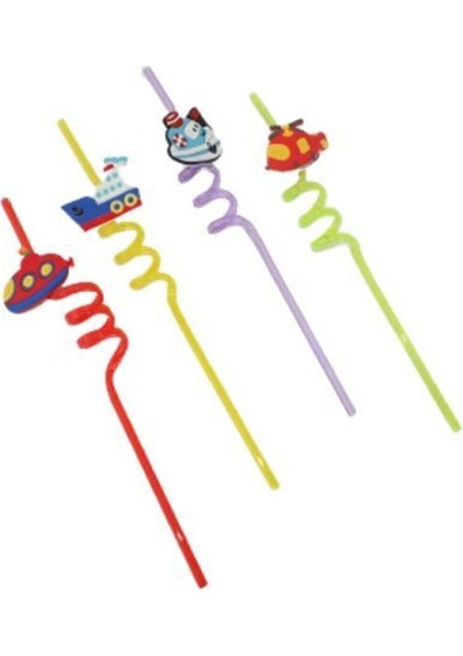 Renkli Plastik Pipet Seti, 4'lü Paket, Eğlenceli ve Kullanışlı Içme Aletleri