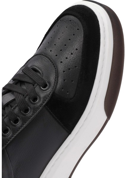 Erkek Siyah Bağcıklı Kalın Tabanlı Deri Sneaker 24WFD611118