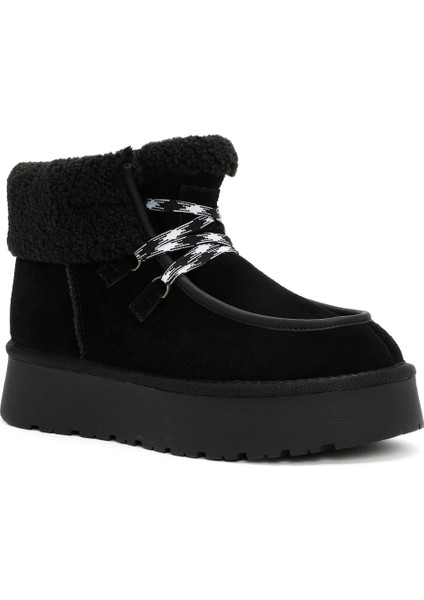 Kadın Siyah Kalın Tabanlı Kürklü Süet Deri Bot 24WFD405010