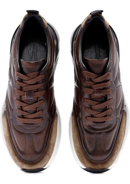 Erkek Kahverengi Bağcıklı Deri Sneaker 24WFD611814