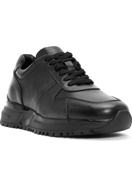 Erkek Siyah Bağcıklı Deri Sneaker 24WFD611714