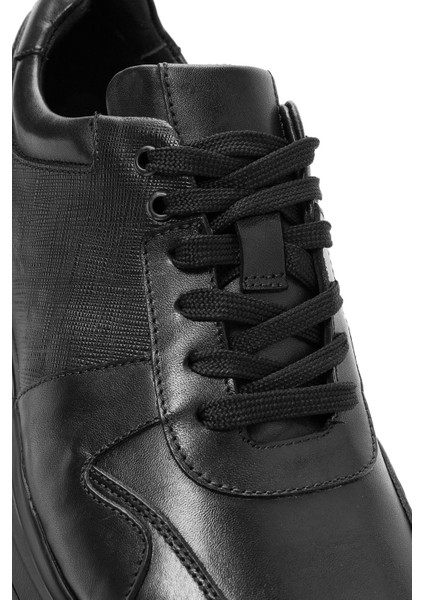 Erkek Siyah Bağcıklı Deri Sneaker 24WFD611714