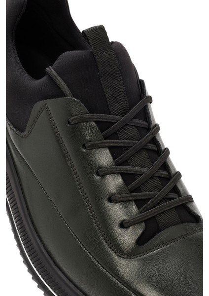 Erkek Yeşil Bağcıklı Deri Sneaker 24WFD691418