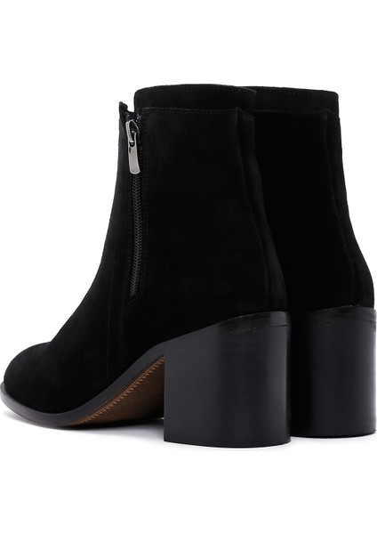 Kadın Siyah Fermuarlı Kalın Topuklu Süet Deri Bot 24WFD236018