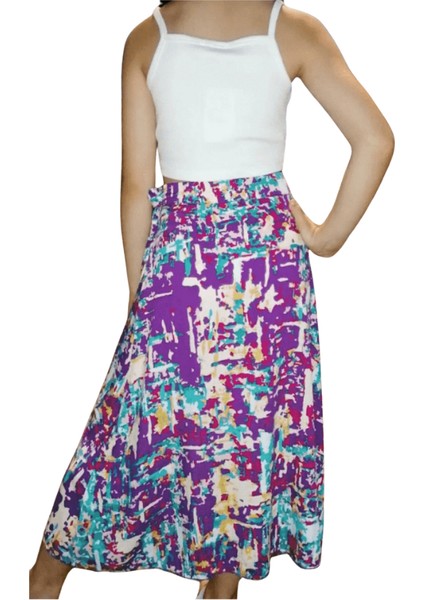 Kız Çocuk İkili Takım – Askılı Crop T-Shirt & Uzun Etek