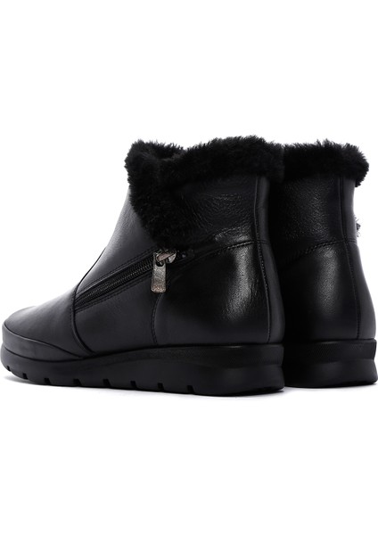Kadın Siyah Fermuarlı Kürk Detaylı Deri Comfort Bot 24Wfd235318