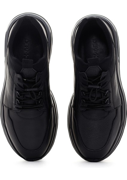Erkek Siyah Bağcıklı Deri Casual Sneaker 24WFD6763FT