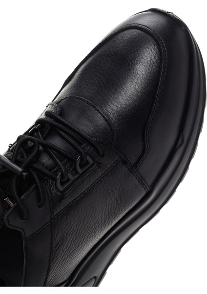 Erkek Siyah Bağcıklı Deri Casual Sneaker 24WFD6763FT