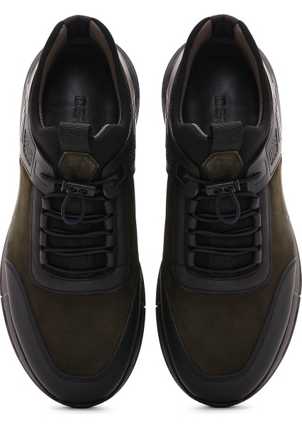 Erkek Haki Bağcıklı Nubuk Deri Casual Sneaker 24WFD6762V3