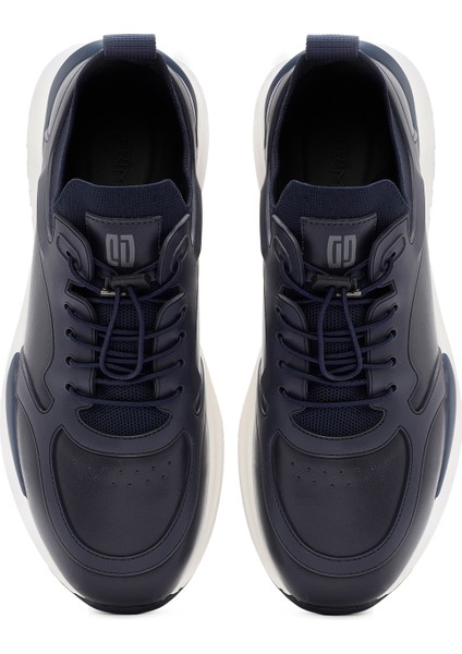 Erkek Lacivert Bağcıklı Deri Sneaker 24WFD692518