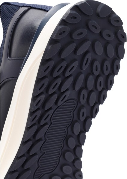 Erkek Lacivert Bağcıklı Deri Sneaker 24WFD692518