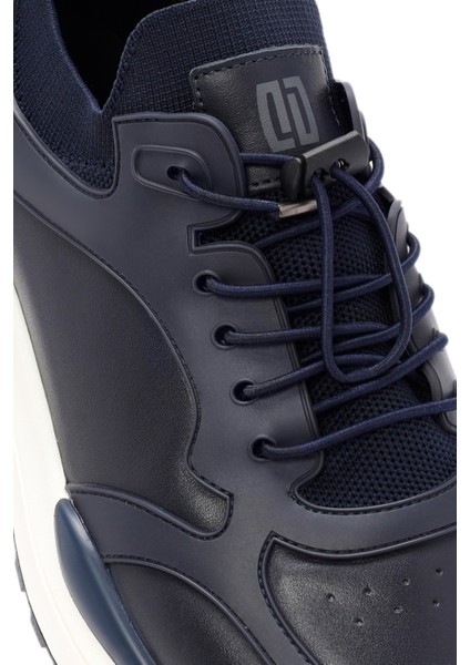 Erkek Lacivert Bağcıklı Deri Sneaker 24WFD692518