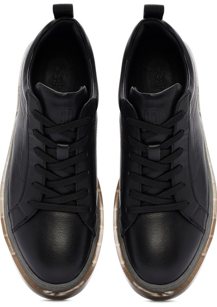 Erkek Siyah Bağcıklı Deri Sneaker 24WFD692618